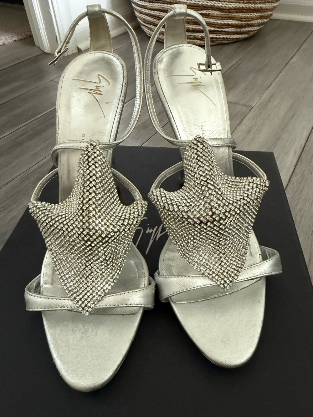 Giuseppe Zanotti Silver Crystal Starlet Heel Sandals